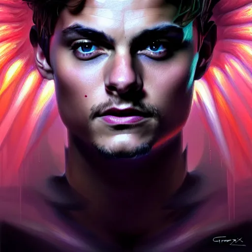 Image similar to Martin Garrix , colorful painting on grey scale face, powerful , magic, thunders, dramatic lighting, intricate, wild, highly detailed, digital painting, artstation, concept art, smooth, sharp focus, illustration, art by artgerm and greg rutkowski and alphonse mucha, footage