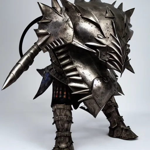 Prompt: warrior with metal triceratops armour