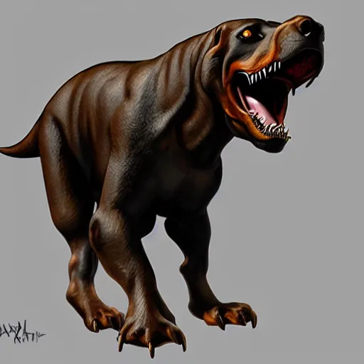 Prompt: Rottweiler dinosaur hybrid, trending on artstation