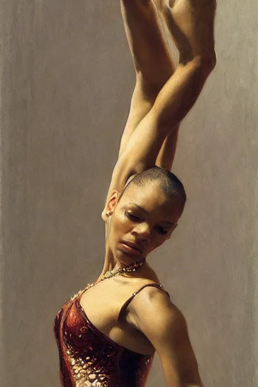 Image similar to portrait of a gorgeous graceful nubian prima ballerina, by donato giancola and berthold woltze.