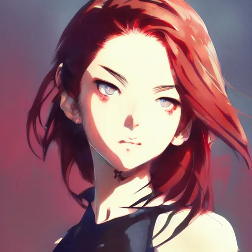 Image similar to anime style portrait of a teen girl with short red hair, dramatic lighting, anime illustration by Greg rutkowski, yoji shinkawa, 4k, digital art, concept art, trending on artstation, アニメ, featured on pixiv