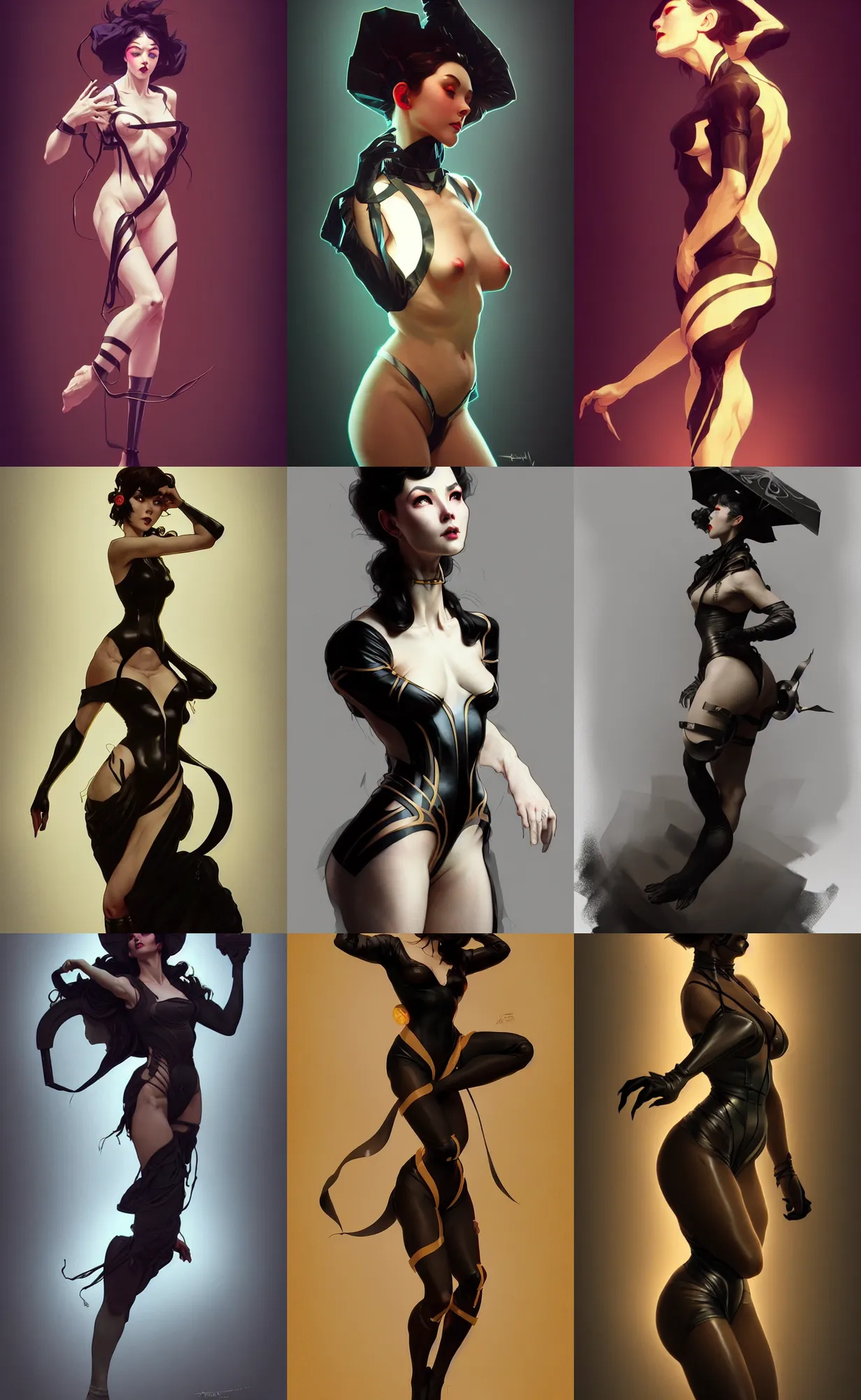 Image similar to digital concept art by artgerm, tooth wu, bierstadt, gurney, stalenhag and alphonse mucha. namilia. just one lonely black tape project attctive showgirl!! full body!! contour light effect!! 8 k, stage light. octane render. sharp edge. ultra clear detailed, t pose