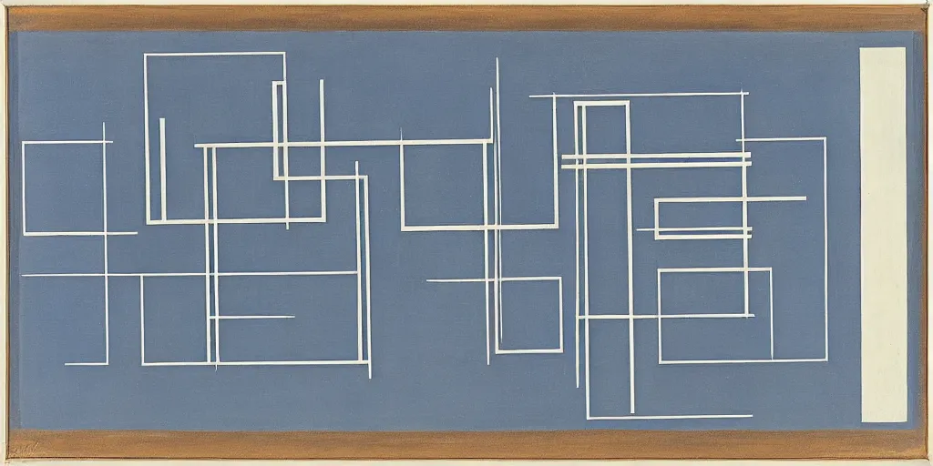 Prompt: blueprint of a clock, josef albers, brushstrokes, white lines, oil painting