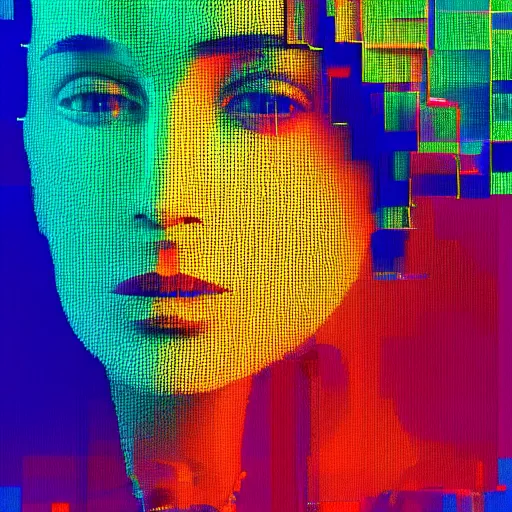 Prompt: glitched, artstation, colorful, pixel sorting