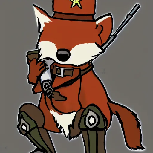 Image similar to fox animal dressed as a soldier in the style of a patriotic propaganda poster