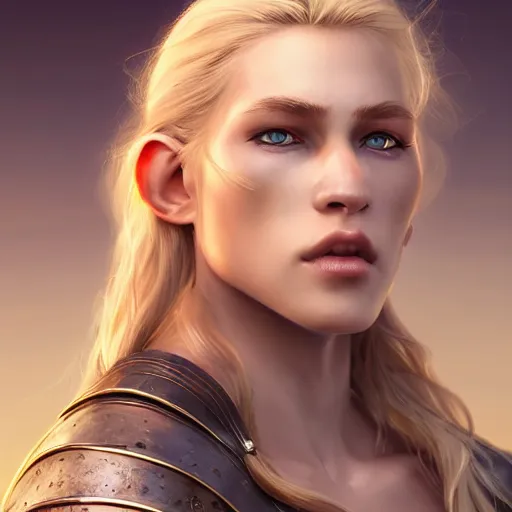 Prompt: epic portrait an beautiful blonde haired viking woman with a nose scar and glossy lips, made by Stanley Artgerm Lau, WLOP, Rossdraws, ArtStation, CGSociety, concept art,g cgsociety, octane render, trending on artstation, artstationHD, artstationHQ, unreal engine, 4k, 8k