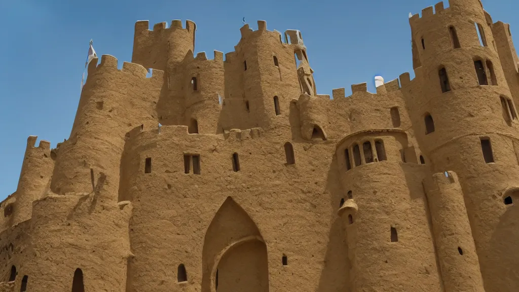 Prompt: open angle photo of a castle made of sand,