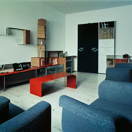Image similar to Typical Slovenian urban living room in the year 1983, professional interior photography