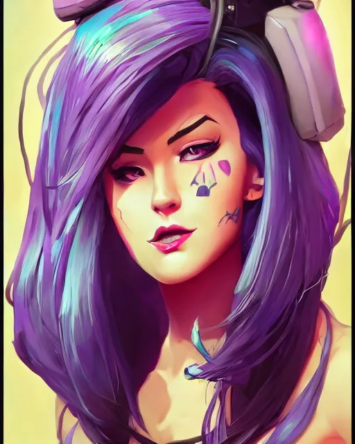 Image similar to beautiful female singer purple hair tattoo symmetrical face eyes full length fantasy art fortnite Video game icon, 2d game art gta5 cover , official fanart behance hd artstation by Jesper Ejsing, by RHADS, Makoto Shinkai and Lois van baarle, ilya kuvshinov, rossdraws