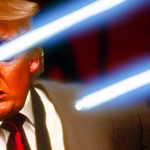 Image similar to a film still of extreme close up donald trump as a jedi in star wars