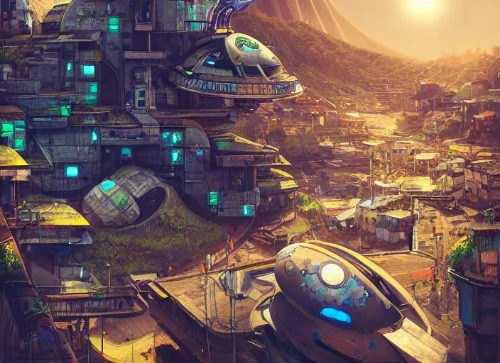 Image similar to favela spaceship, outer space environment, scenery, professional, award - winning, trending on artstation, hyper detailed, realistic, beautiful, emotional, shiny, colorful, picture