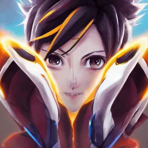 Image similar to beautiful!!!!!!!!!! anime drawing of Tracer from Overwatch, dressed as a ninja, trending on artstation, cgsociety, 8k, art by rossdraws, artgerm, Greg rutkowski.