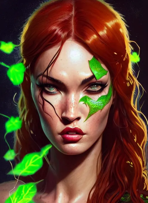 Image similar to portrait of apex legends megan fox as poison ivy, intricate, elegant, glowing lights, highly detailed, digital painting, artstation, glamor pose, concept art, smooth, sharp focus, illustration, art by artgerm and greg rutkowski, artey freytag