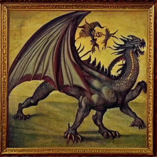 Prompt: A mythical dragon Oil Painting by Leonardo Da Vinci