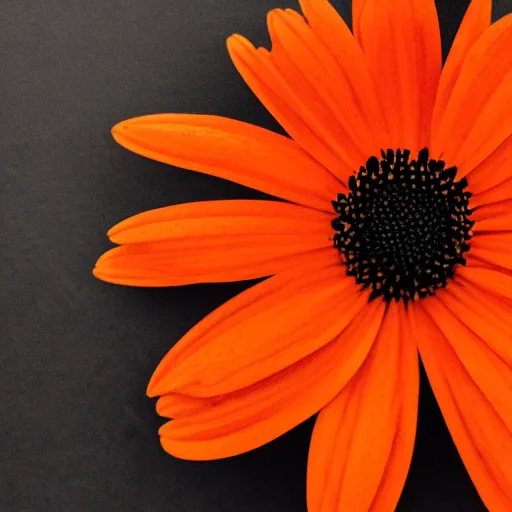 Prompt: a closeup photo of an orange flower with solid black background