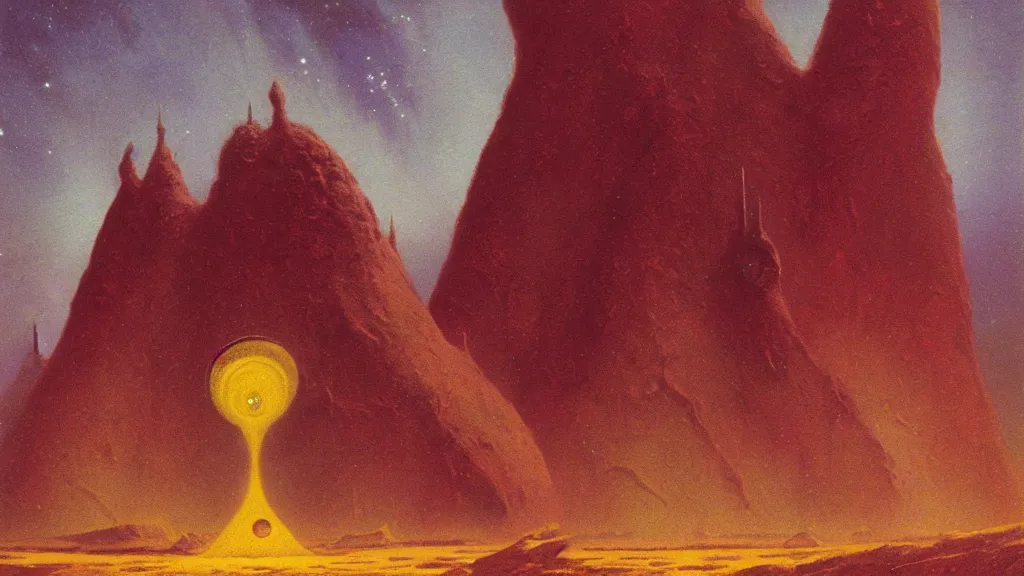 Image similar to mysterious sculpture of an alien civilization by paul lehr and john schoenherr, cinematic matte painting