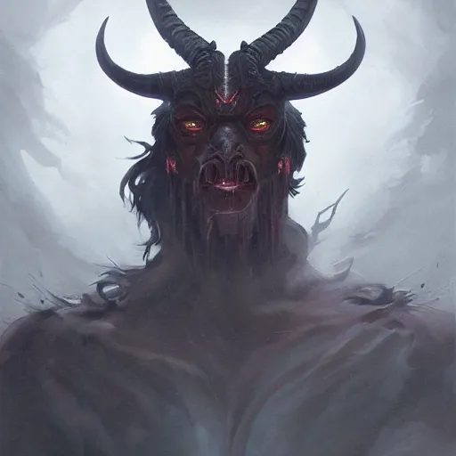 Image similar to A portrait of a demonic creature called the Baphomet, Magic the Gathering art, art by greg rutkowski, matte painting, trending on artstation, very detailed