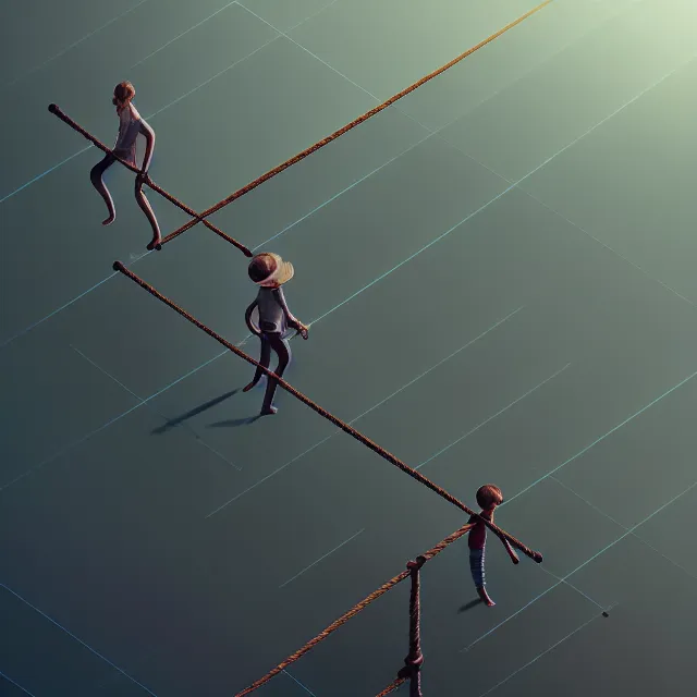 Prompt: epic professional digital art of 'A tilt shift of a tight rope walker', best on artstation, cgsociety, wlop, cosmic, epic, stunning, gorgeous, much detail, much wow, masterpiece