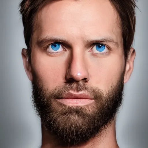 Prompt: portrait of luc lecointre, handsome, blue eyes, symmetric eyes, short beard, 4 k, high quality, ultra realistic