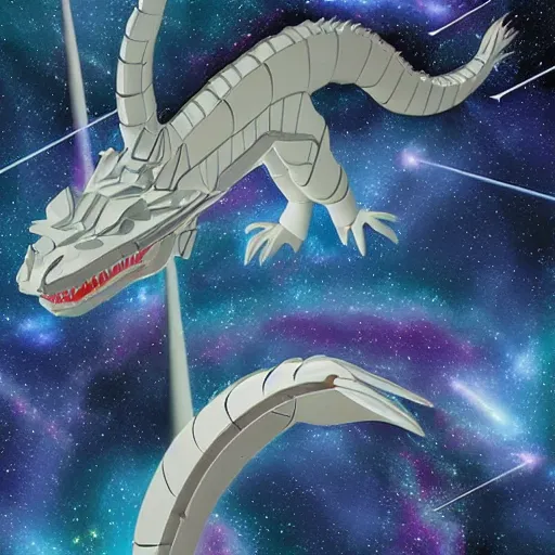 Image similar to accurate by peter eisenman, by sarah sze wisteria, cinematic lighting. a digital art of a dragon in space. the dragon is in the foreground with its mouth open rows of sharp teeth. coiled & ready to strike, its tail is wrapped around a star in the background. background is full of stars & galaxies.