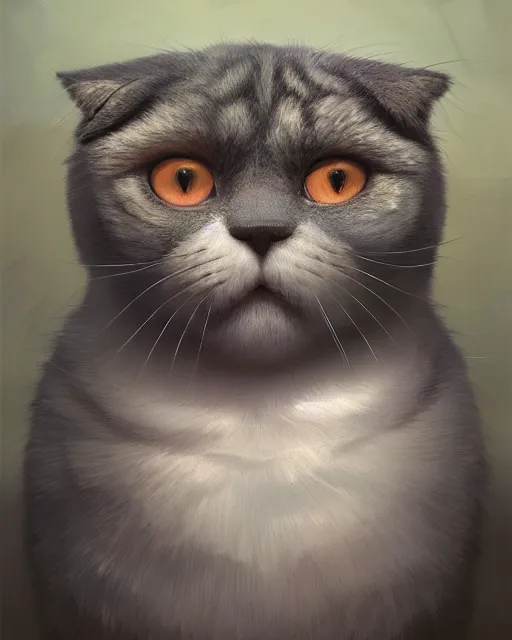 Image similar to highly detailed surreal vfx portrait of a sacred scottish fold cat, stephen bliss, unreal engine, greg rutkowski, loish, rhads, beeple, makoto shinkai and lois van baarle, ilya kuvshinov, rossdraws, tom bagshaw, alphonse mucha, global illumination, detailed and intricate environment