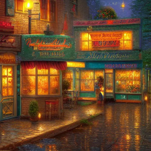 Prompt: photorealistic nightcafe in the style of thomas kinkade, bob ross and tim white. hyperdetailed photorealism, 1 0 8 megapixels, amazing depth, high resolution, 3 d shading, 3 d finalrender, 3 d cinematic lighting