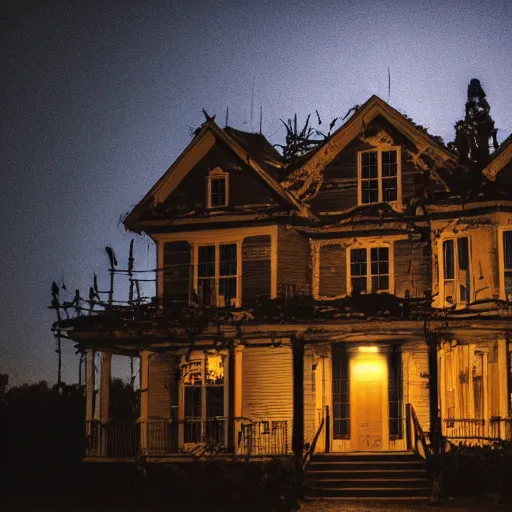 Image similar to exterior of a haunted house, late at night