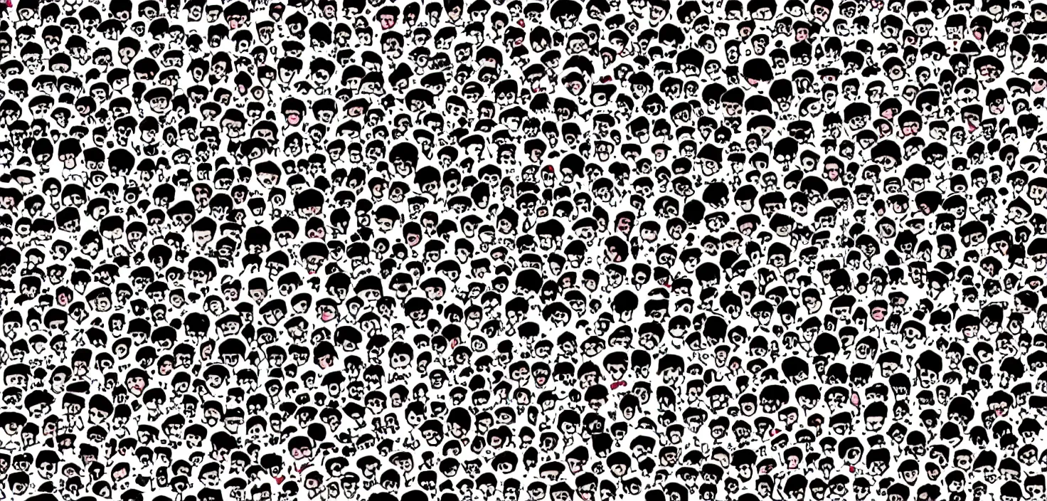 Image similar to a where's Wally challenge but with pandas, comic book style