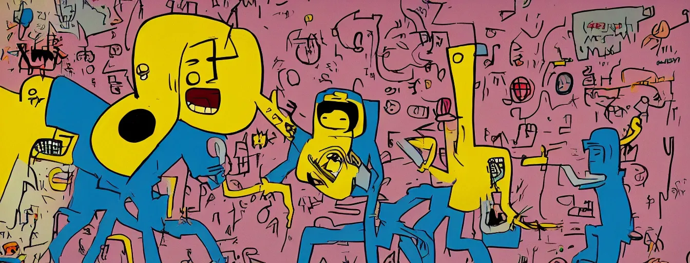 Image similar to jake from adventure time by jean michel basquiat