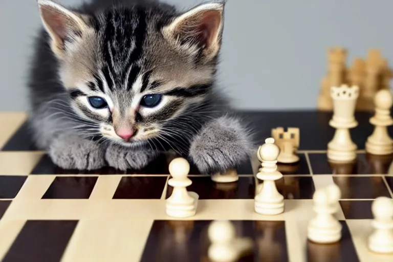 Image similar to Kitten playing chess