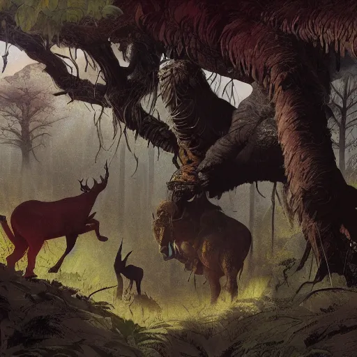 Prompt: eternal friendship and rest of the animals of the forest by Frank Frazetta, dynamic lighting, cinematic, establishing shot, extremely high detail, shining, intricate line drawings, 8k resolution