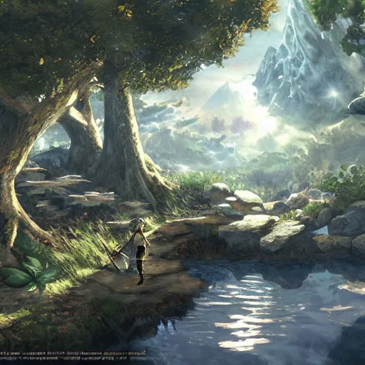 Prompt: y'shtola, final fantasy xiv, fishing in the forest, concept art, highly detailed, catgirl