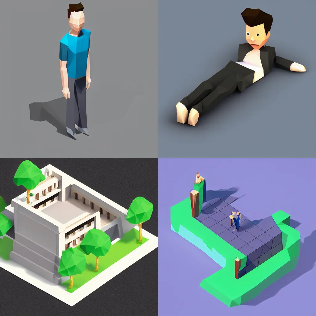 Prompt: low polygon rick astley, isometric view