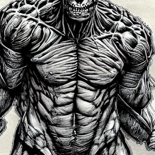 Prompt: the undead hulk by kentaro miura, hyper-detailed portrait