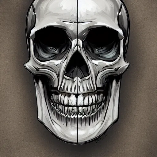 Image similar to cyborg skull crushed on table, digital painting , realistic illustration