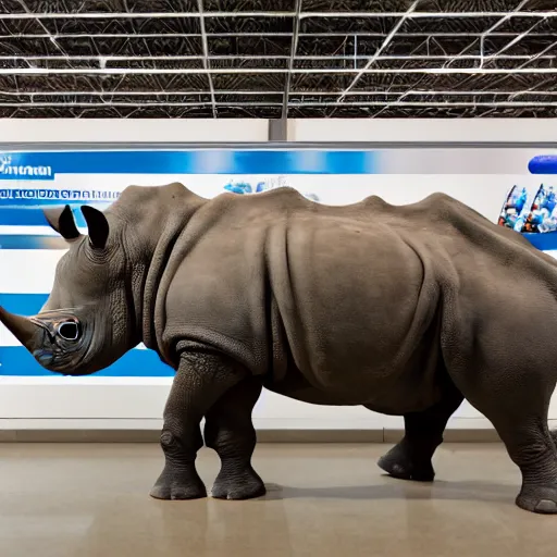 Image similar to a rhino in a walmart, photography, high resolution 8 k,