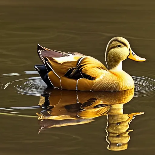 Prompt: female duck surrounded by gold