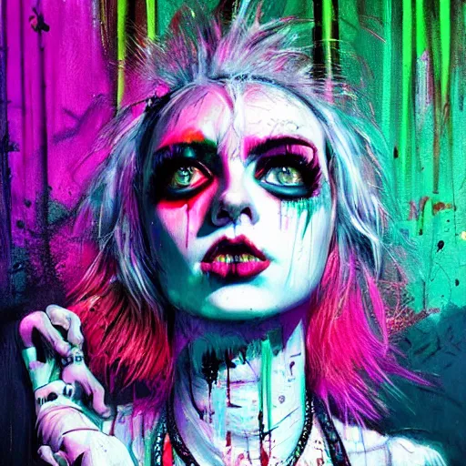 Image similar to splashes of neon, punk portrait made out of paint, trending on artstation, epic composition, emotional, beautiful, rendered in octane, highly detailed, realistic, tim burton comic book art