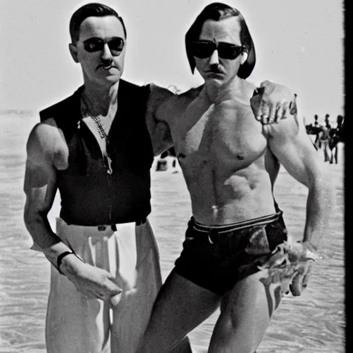 Image similar to stylish body builder hitler at miami beach