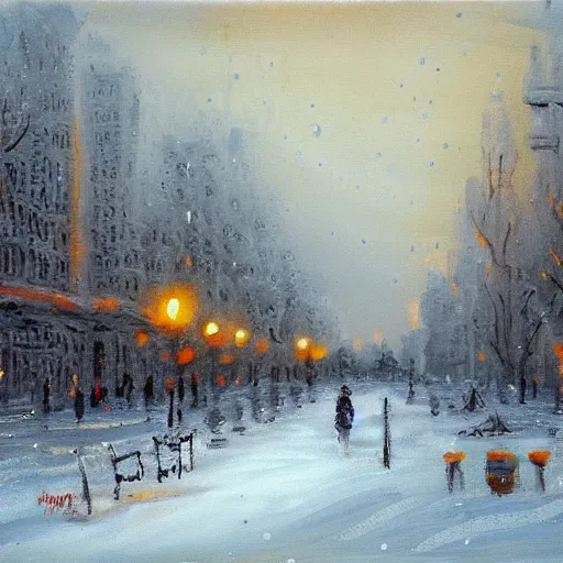 Image similar to winter in the city, by bob ross