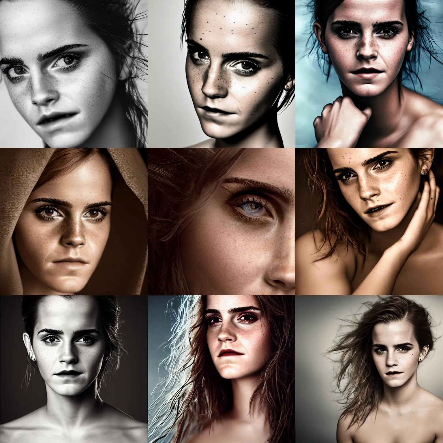 Prompt: portrait, closeup, emma watson, low key, studio photography by stefan gesell