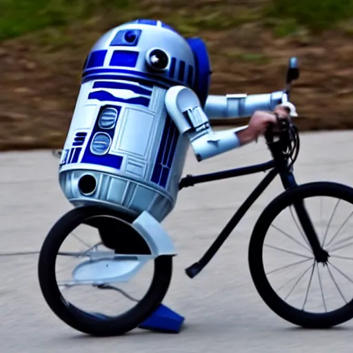 Prompt: r2d2 riding a bicycle