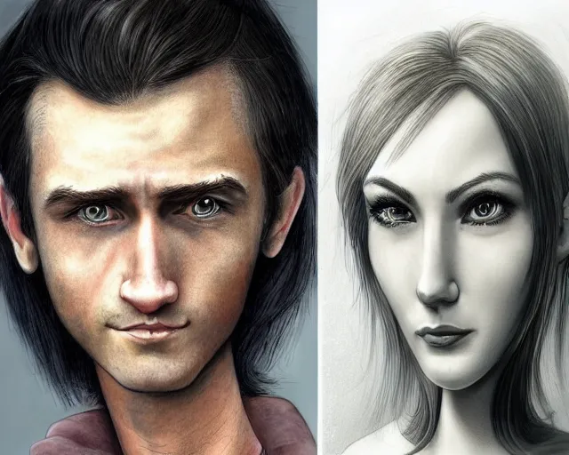 Image similar to cartoon human and realistic human side by side, photograph, realism, cartoonish