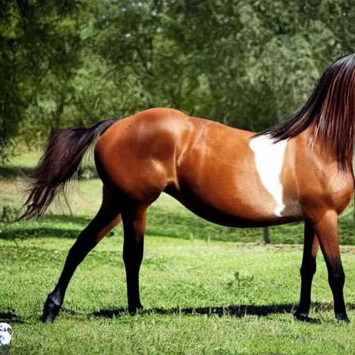 Image similar to A female horse using her body and beauty to attract the strong stallions.