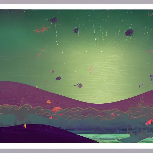 Image similar to sea under starry sky with reefs, collage, light purple tones, animated film, layers visible, stylised, illustration, fantasy art, 2 d game art, by eyvind earle, scott wills, genndy tartakovski, roman shipunov, etienne hebinger, atey ghailan, cgsociety, cynical realism