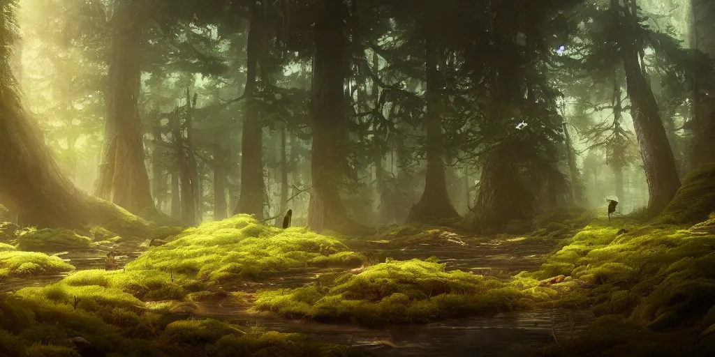 Image similar to a forest, detailed oil painting, cinematic angle, hyperrealistic, breathtaking, cinematic lighting, Studio Ghibli, Jessica Rossier, digital art, octane render, epic composition, trending on artstation, masterpiece