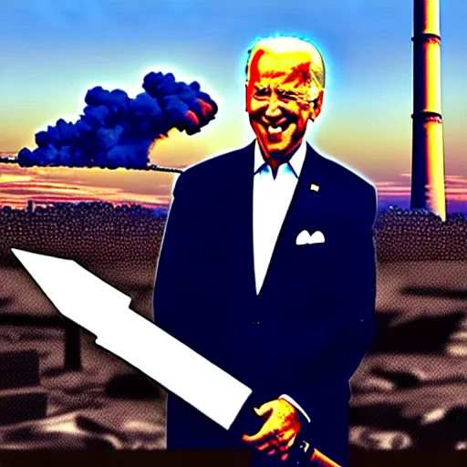 Image similar to “ joe biden with an armadyl godsword special attack hitting a coal power plant ”