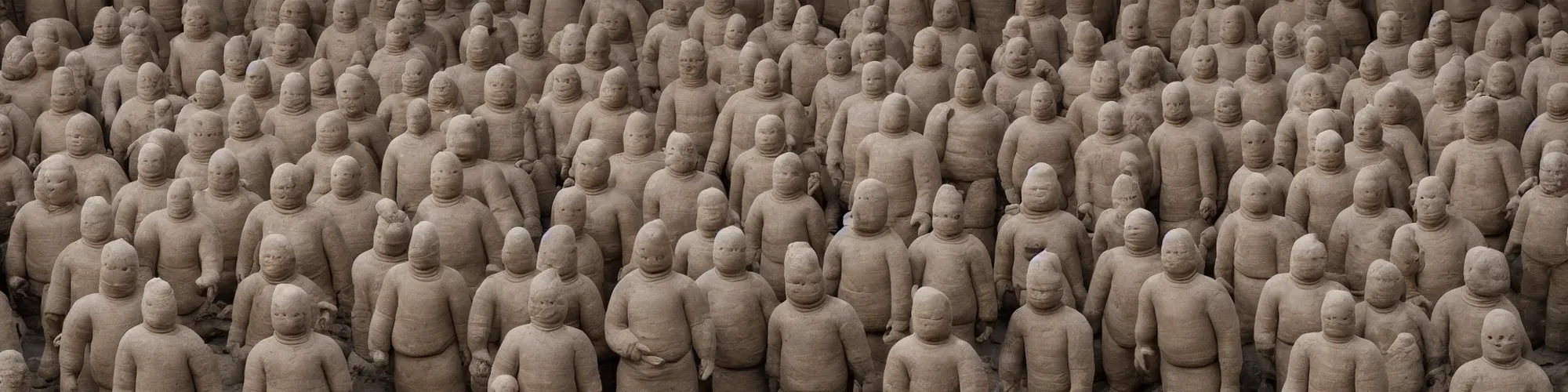 Image similar to hundreds of humans. A sea of humans. interconnected flesh. Melting clay golem humans. Dungeons&Dragons: Lemure. Lemure creature. Demonic scene. Many humans intertwined and woven together. Michelin Man puffy. Bodies and forms amesh. Terracotta army. Extremely unsettling artwork. Clay sculpture by Alberto Giacometti.