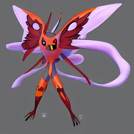 Prompt: a pokemon that looks like a butterfly, a phoenix butterfly with three pairs of wings ， trending on art station. unreal engine.