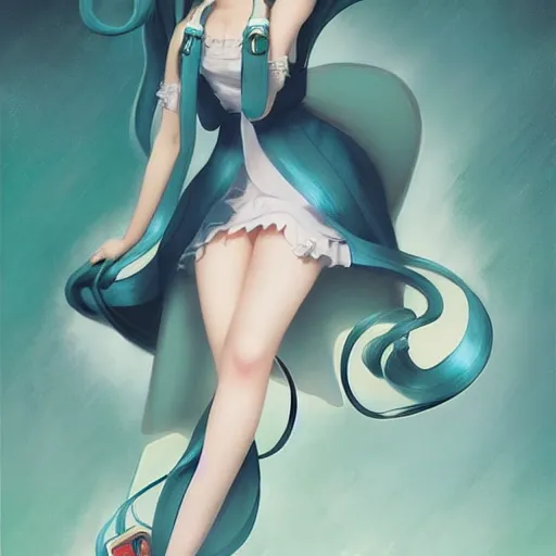 Image similar to Hatsune Miku by Gil Elvgren and Daniela Uhlig